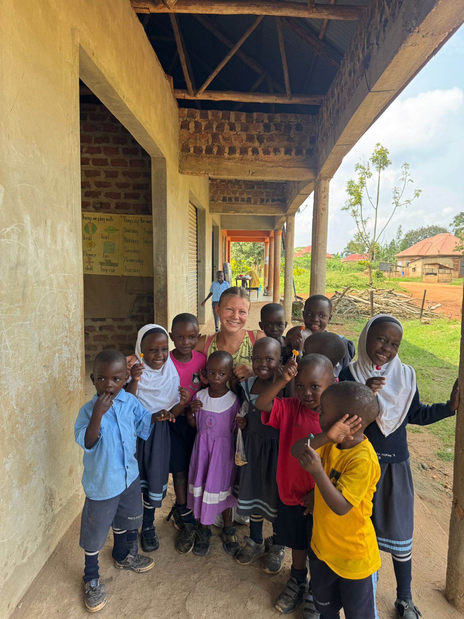 International volunteers at school